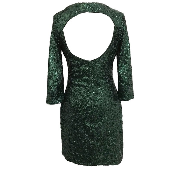 Express Green Semi-Open Back Bodycon Dress with Three Quarters Sleeve Size 6 - Picture 4 of 7